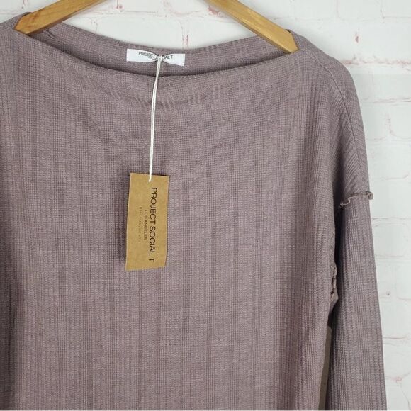 NWT Project Social T Women’s Thermal Waffle Long Sleeve Off Shoulder Mauve - SM - Picture 10 of 11